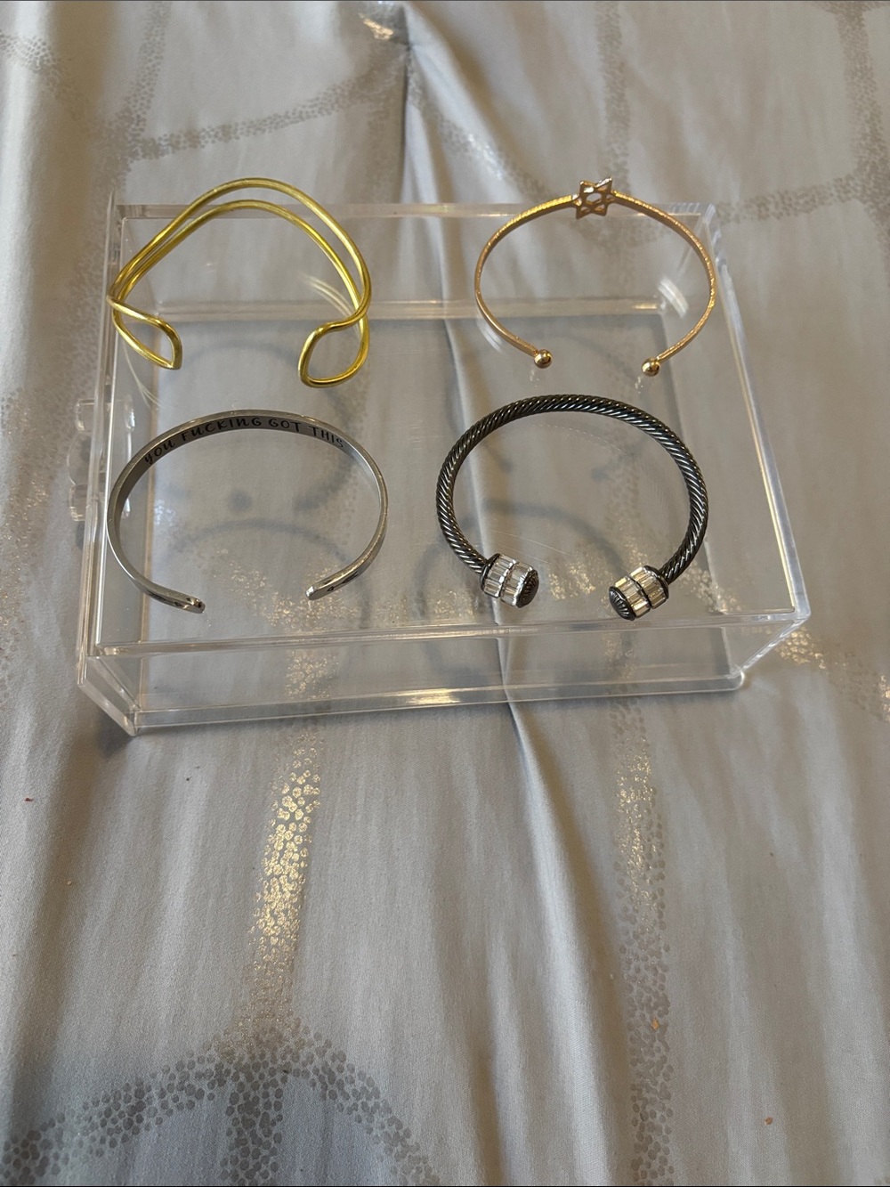 Mixed Metal Women's Cuff Bracelet Set - Gold & Silver
